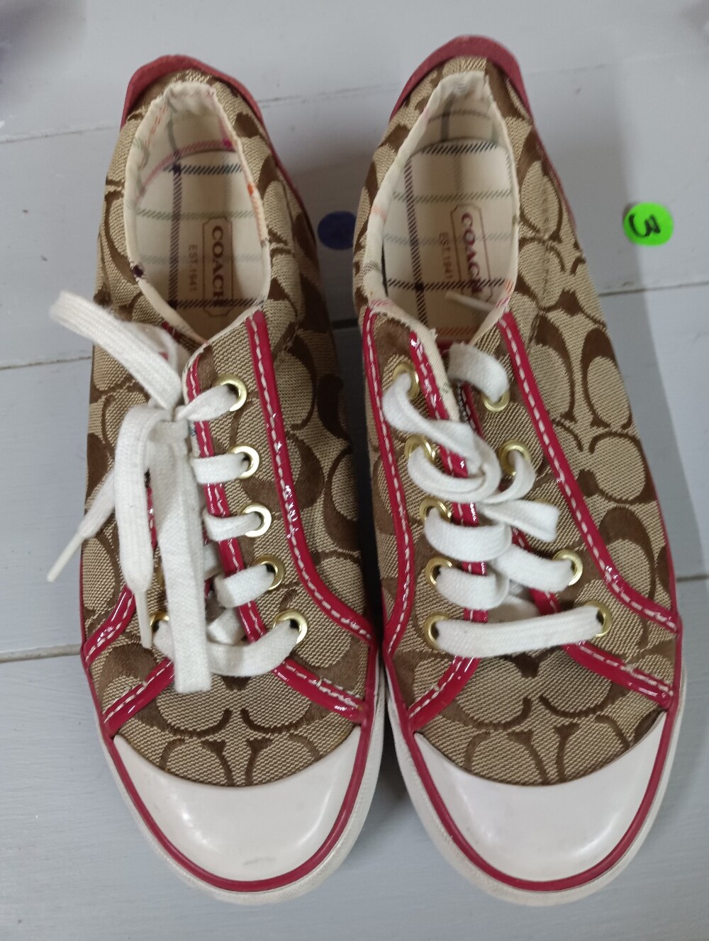 Coach Kids Canvas Sneaker in Khaki and Pink Trim